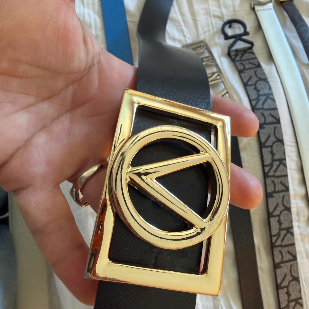 Valentino Belt with Gold Geometric Buckle